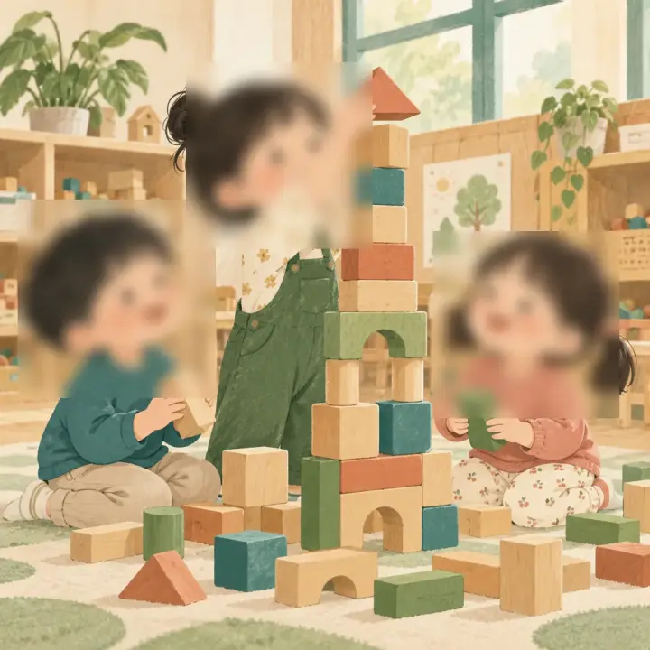 同一張插畫的去臉版:孩子的臉都被模糊(示意)